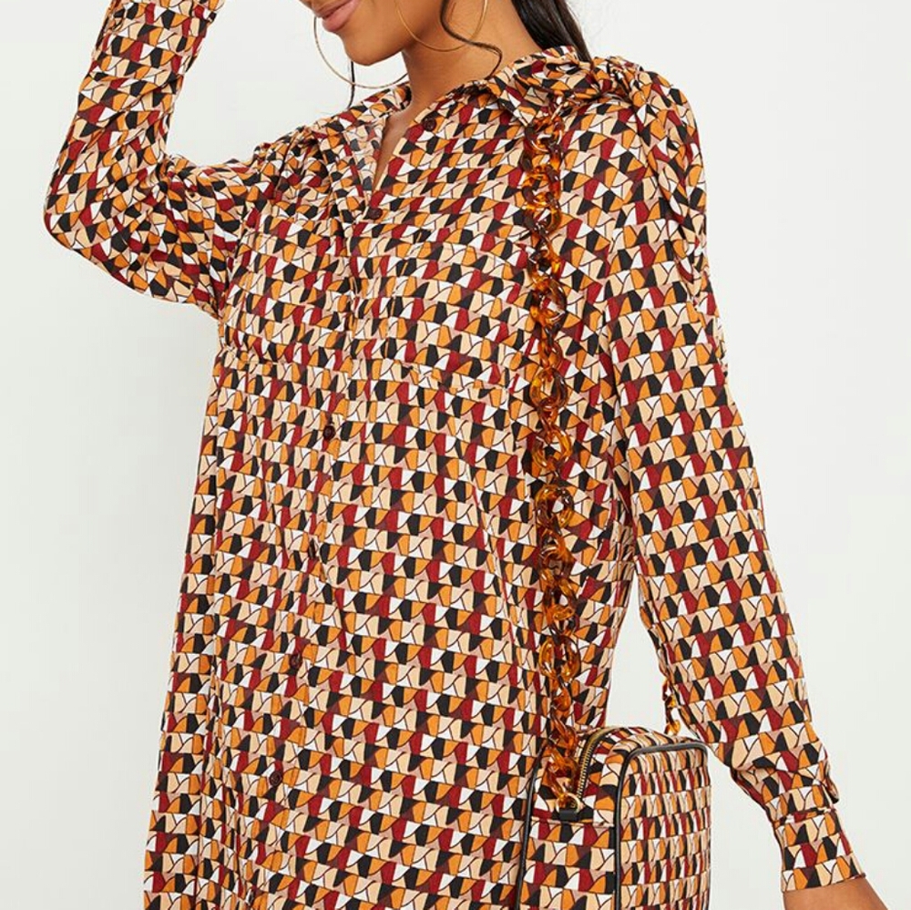 Oversized Geo print shirt dress